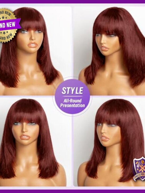 Human Hair Glueless Bob Wig with Bangs 14 Inch Straight Layered